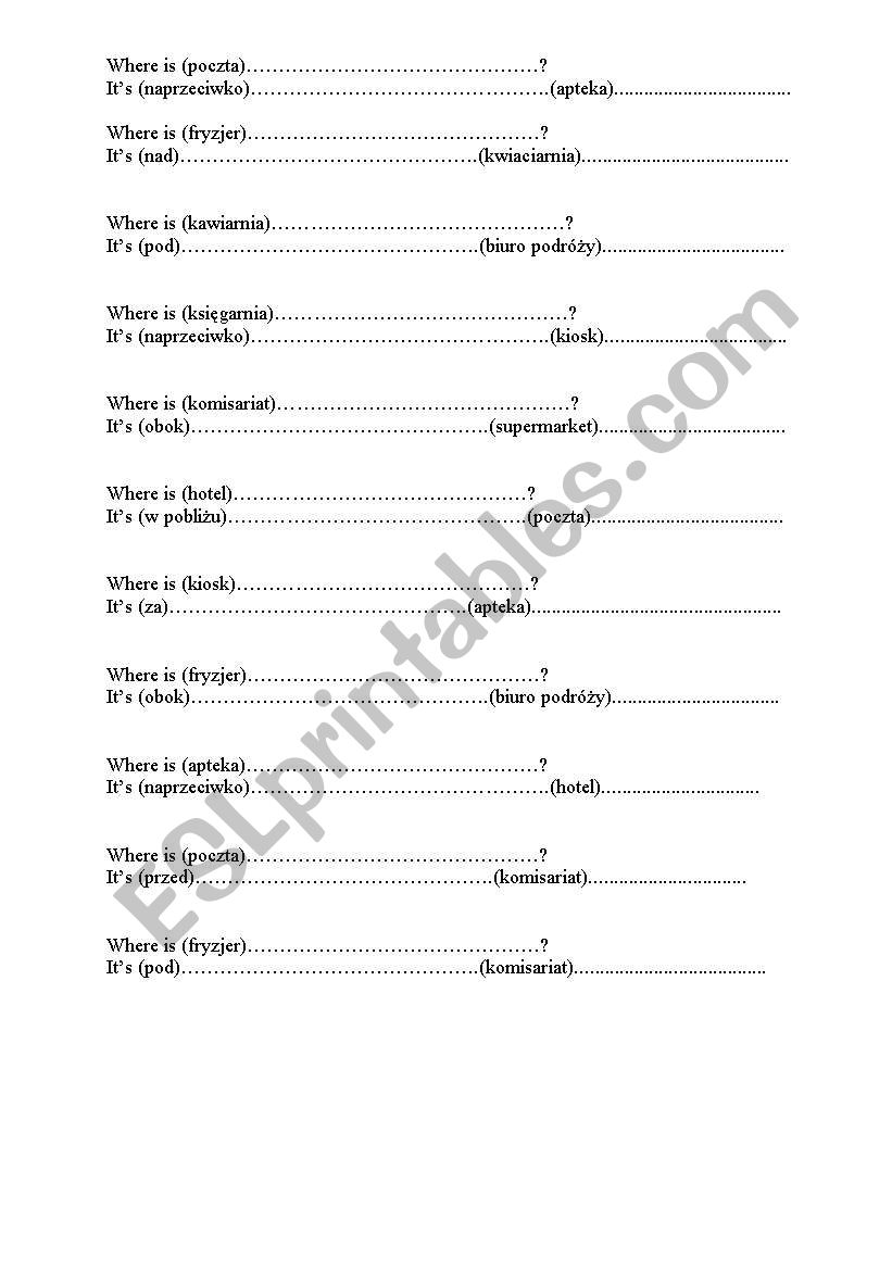 prepositions of place worksheet