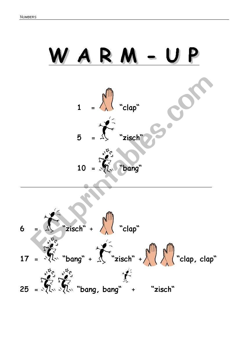 Warm-up numbers worksheet