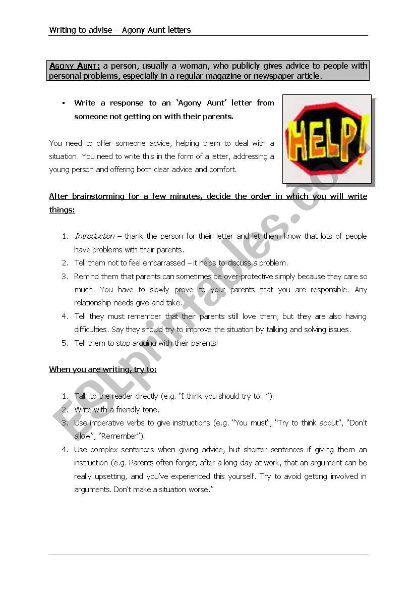 Agony aunt - giving advice worksheet