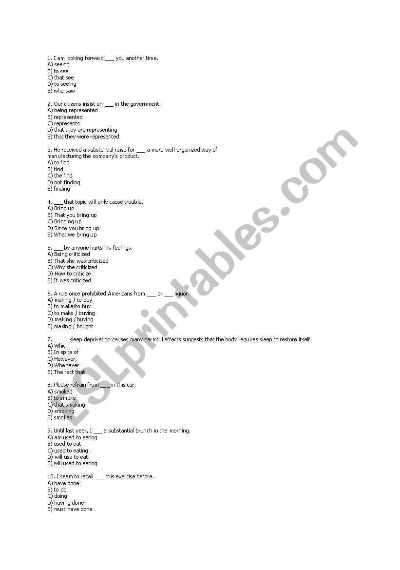 gerunds worksheet