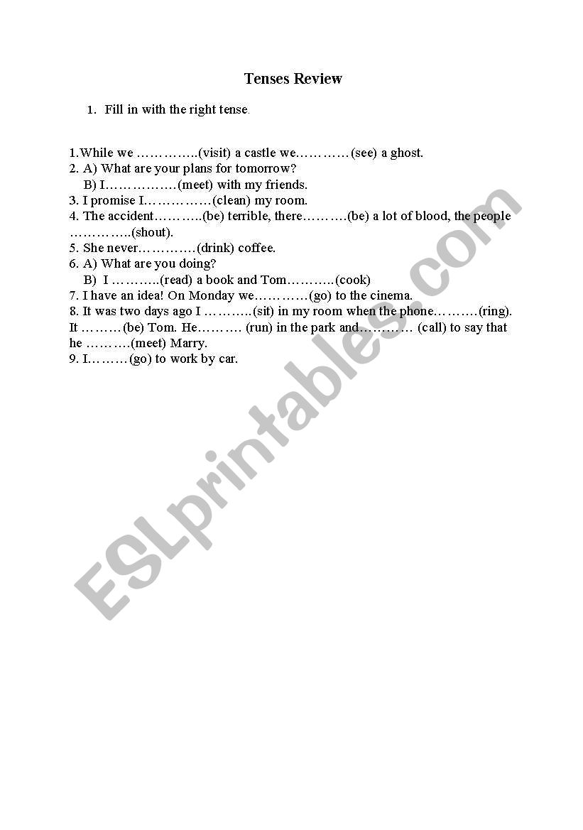 Tenses Review worksheet