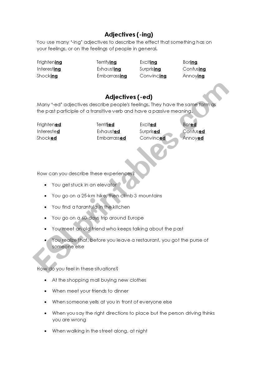 Adjectives ending worksheet