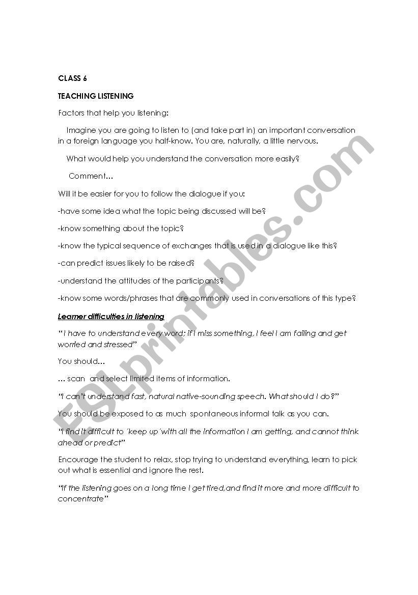 Teaching Listening worksheet