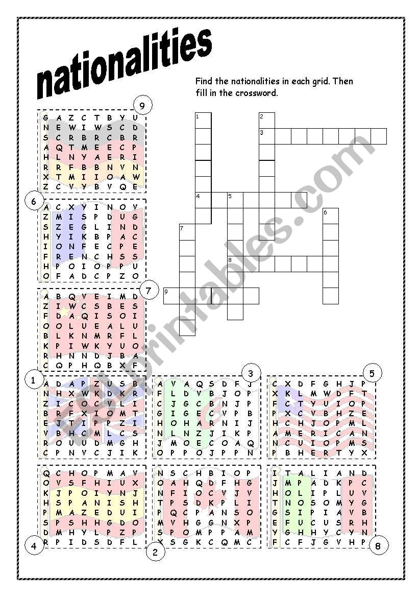 nationalities worksheet