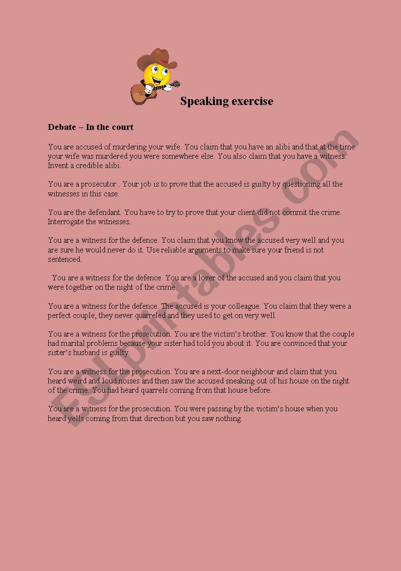 Speaking task - debate  worksheet