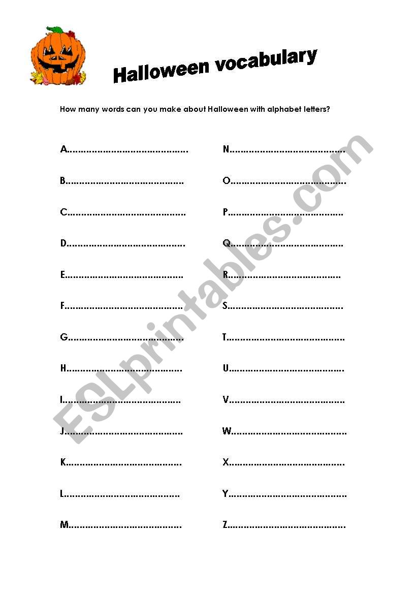 Halloween vocabulary worksheet