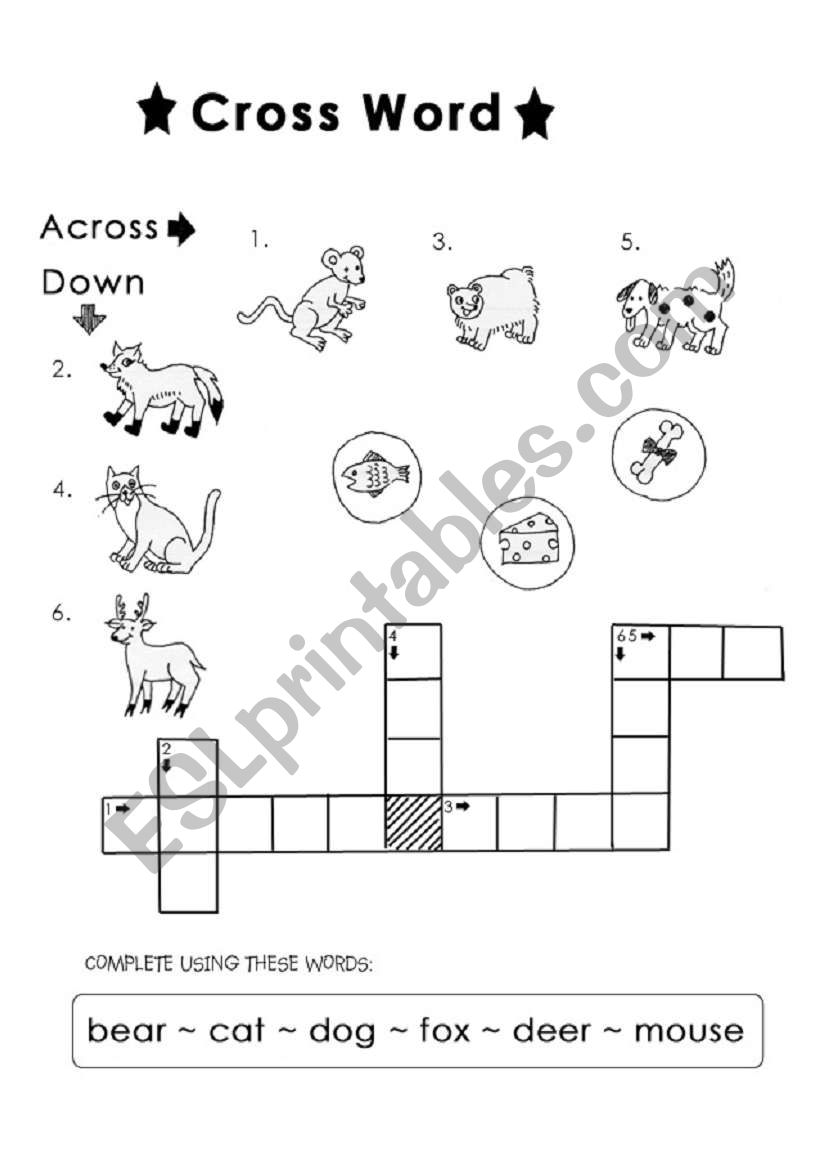 animal cross word worksheet