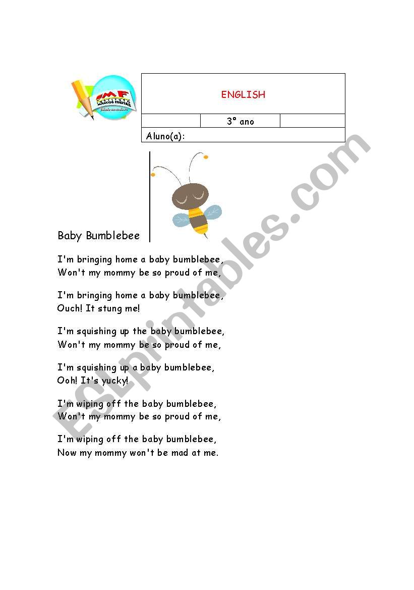 Bumblee bee song worksheet