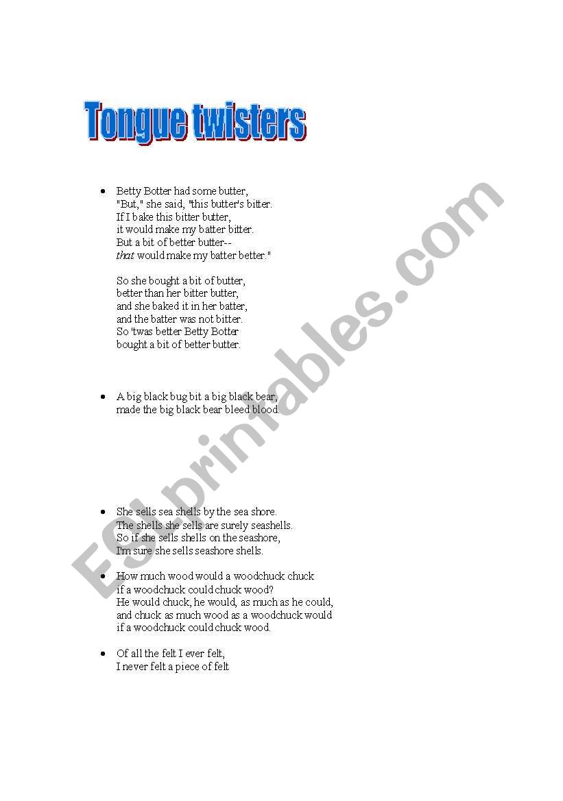 tongue twisters worksheet