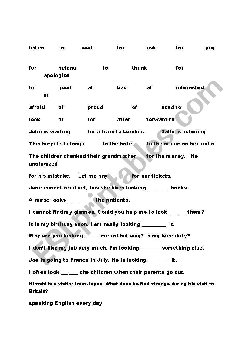 Prepositions worksheet