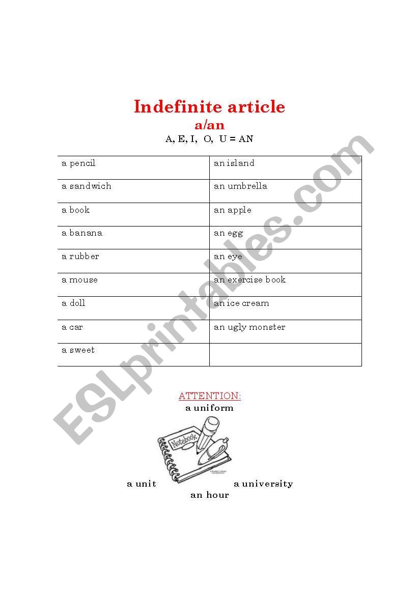 A or AN worksheet