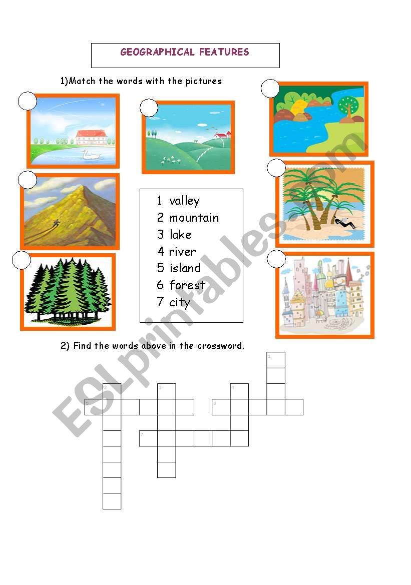 GEOGRAPHICAL FEATURES / MATCHING&CROSSWORD