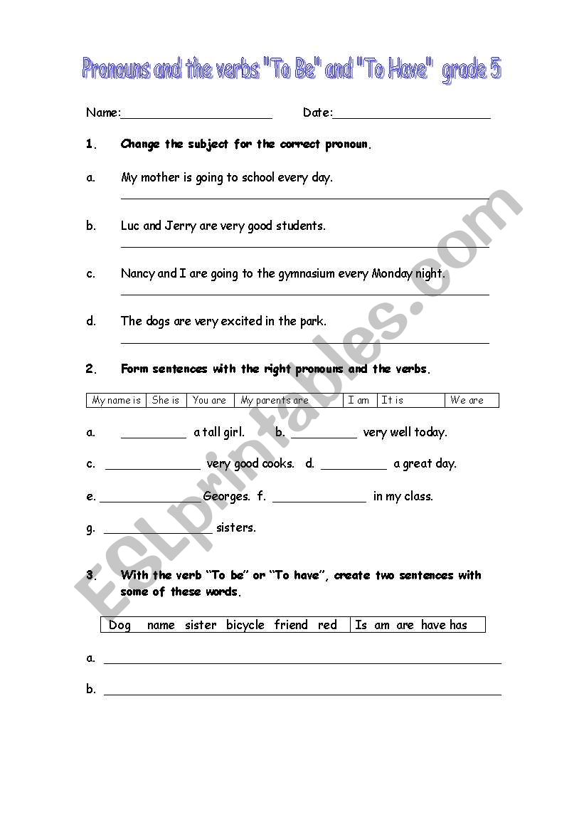 Pronouns and verbs worksheet