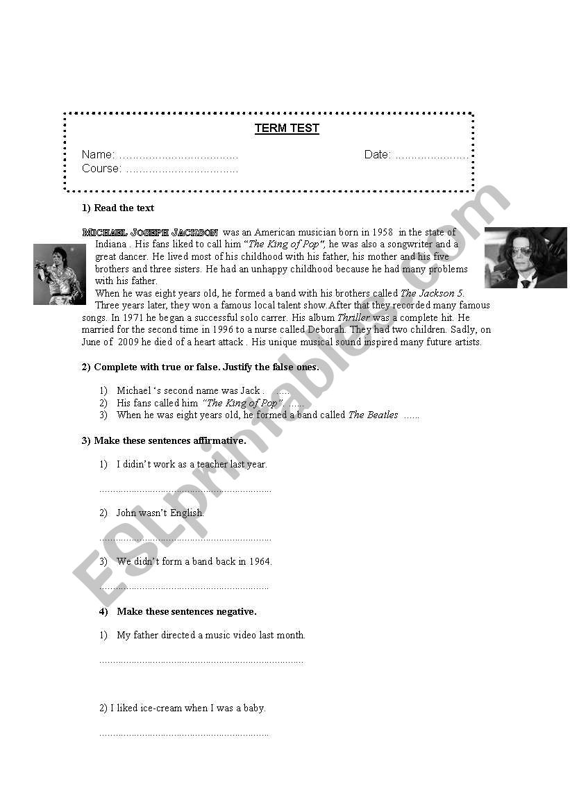 easy test on past simple in the negative, interrogative and affirmative form