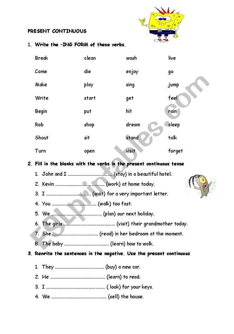 PRESENT CONTINUOUS worksheet