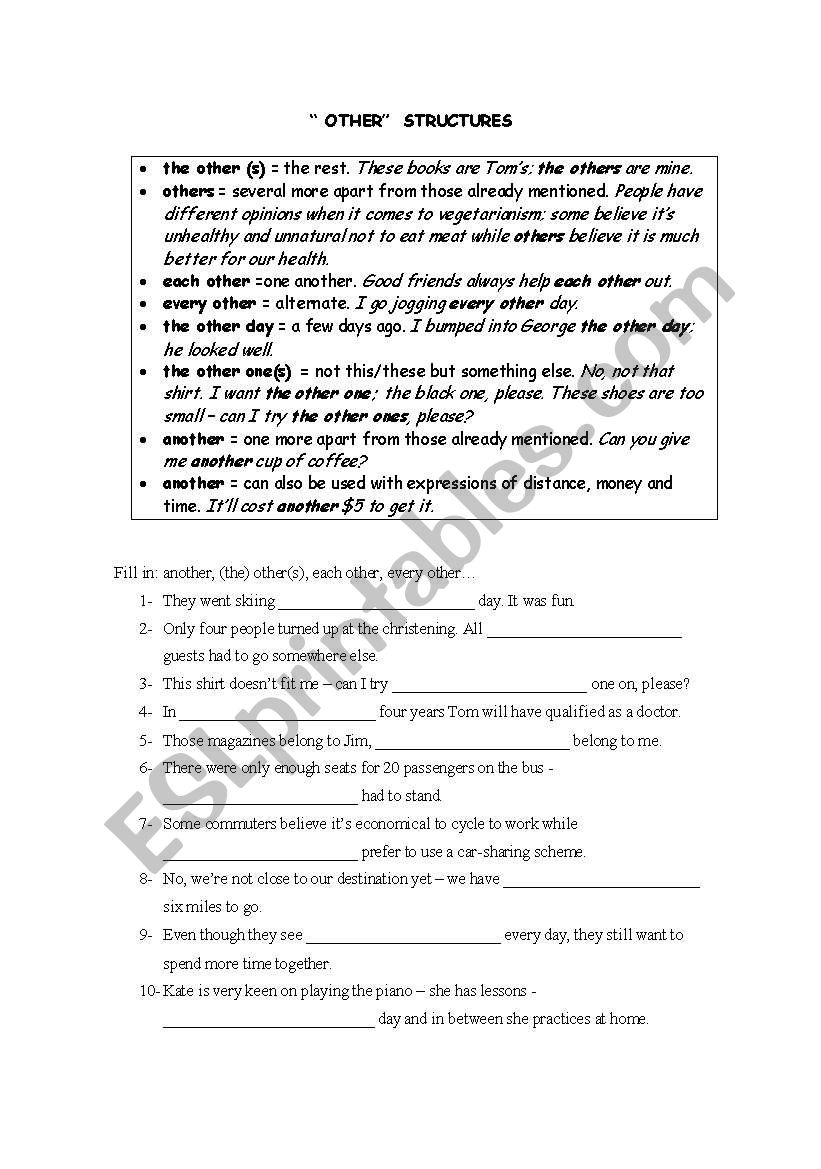  other structures worksheet