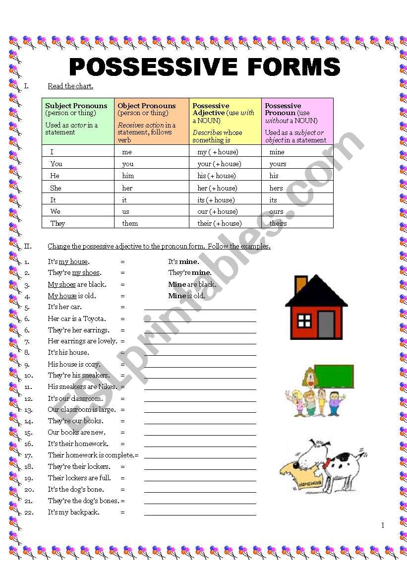 Possessive Forms:  4 Pages worksheet