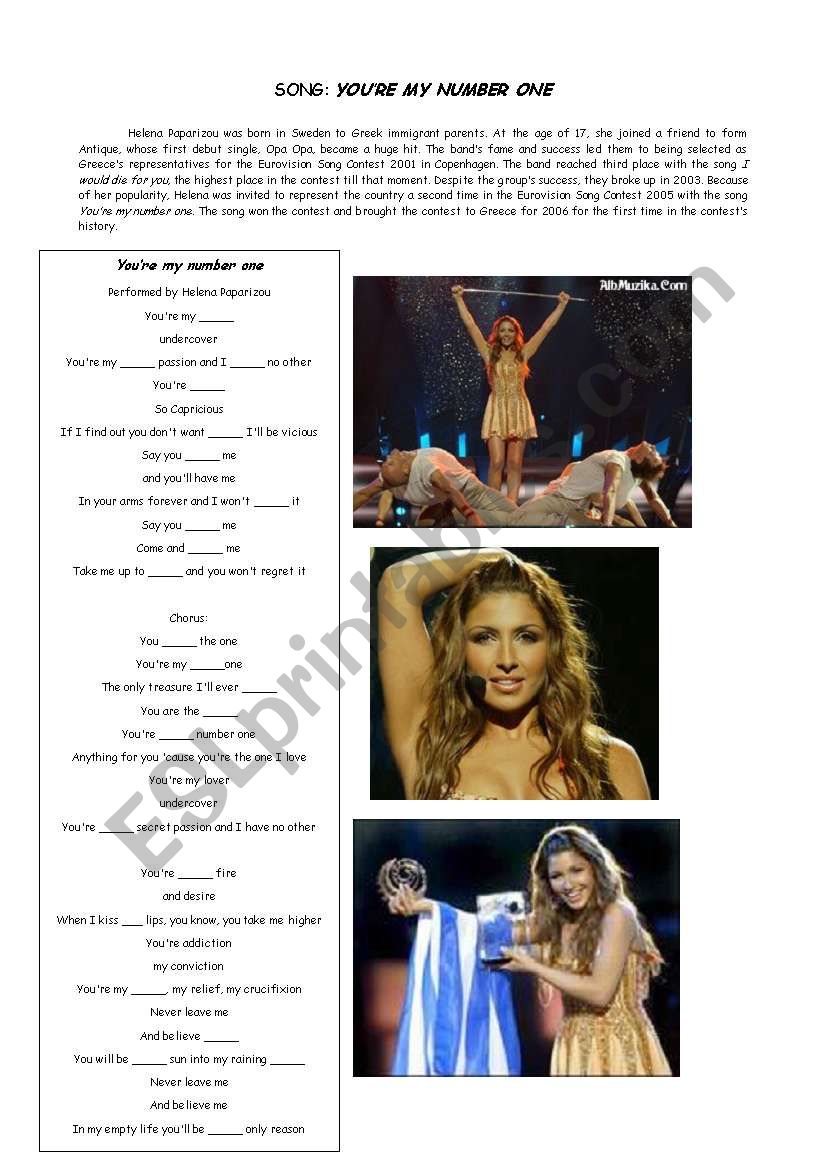 Song YouÂ´re my number one worksheet