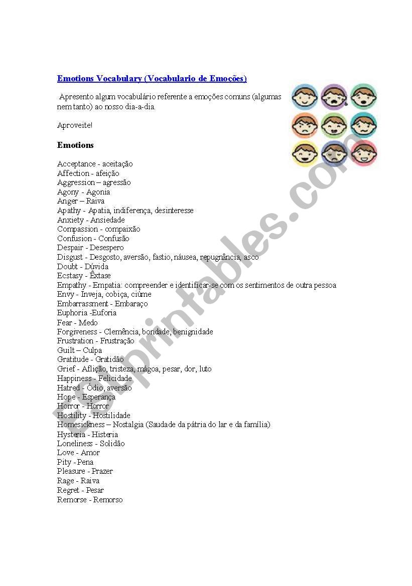 Emotion Vocabulary worksheet