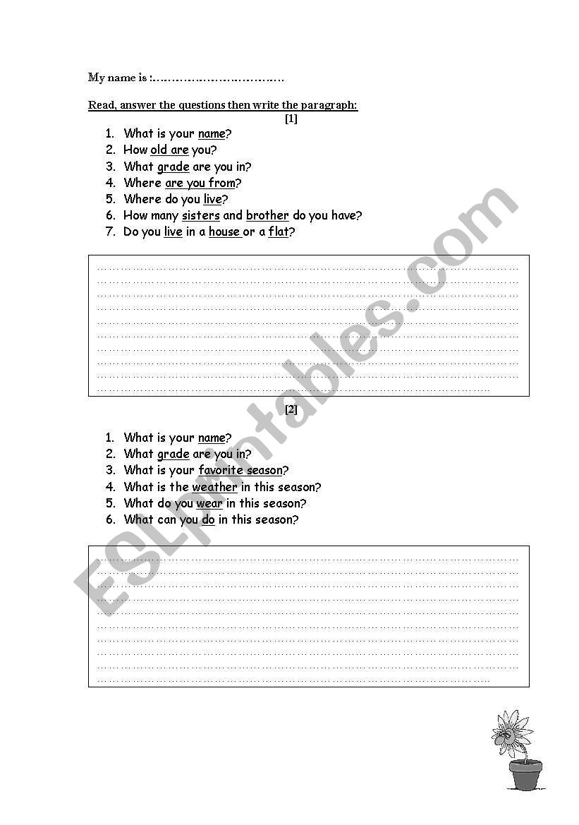 writing about you worksheet