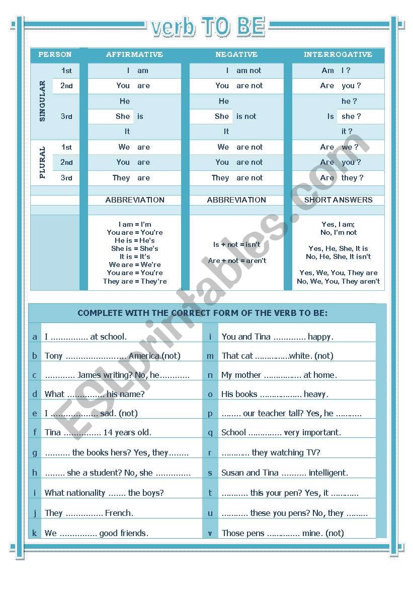 Verb TO BE worksheet