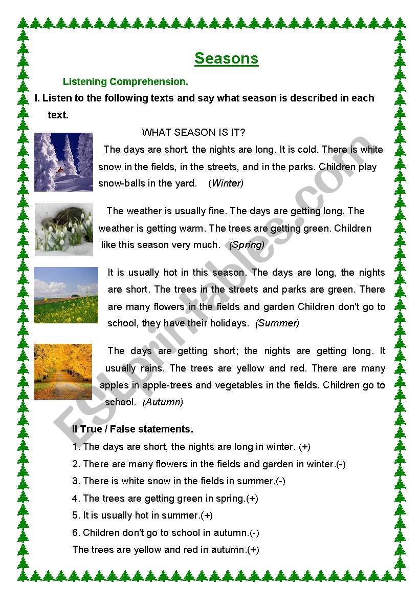 seasons worksheet