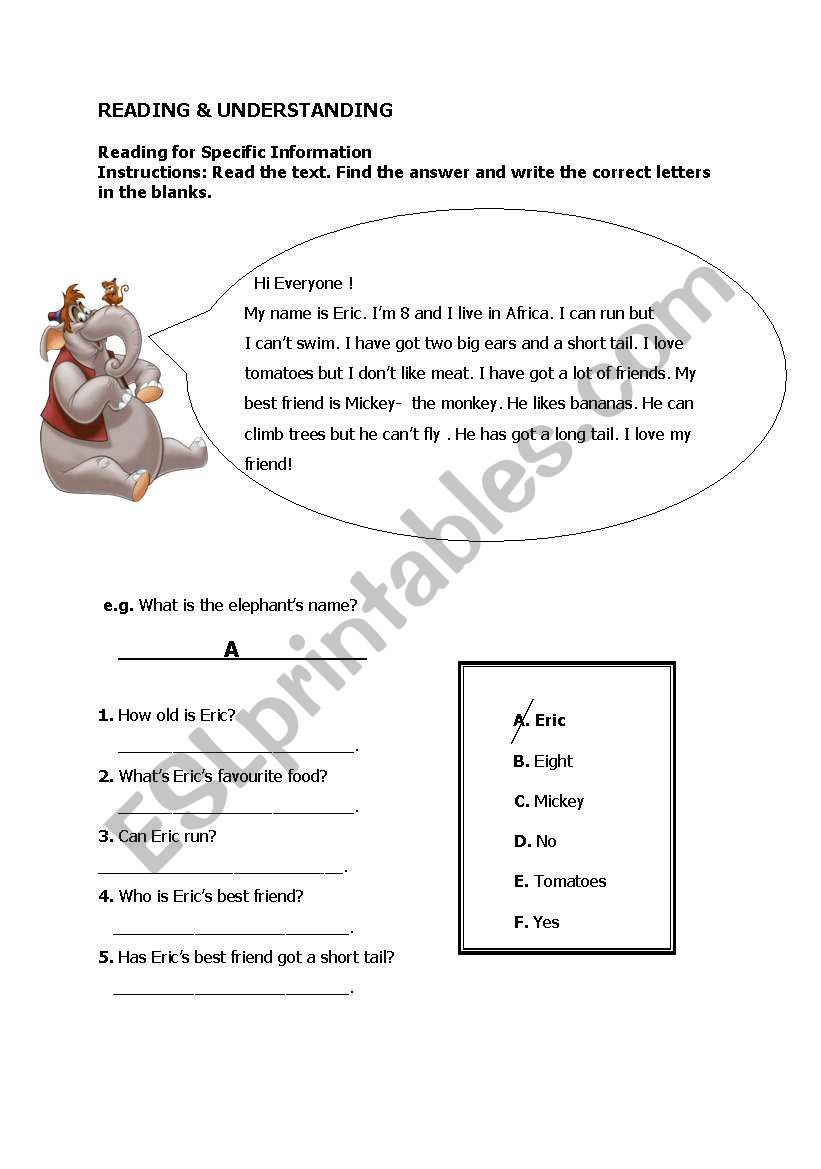 READING & UNDERSTANDING worksheet