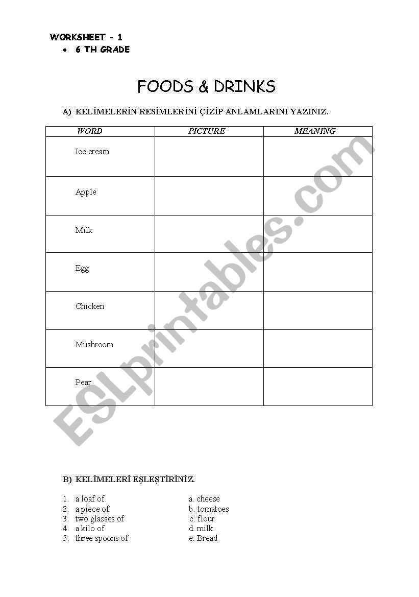 food and drink worksheet