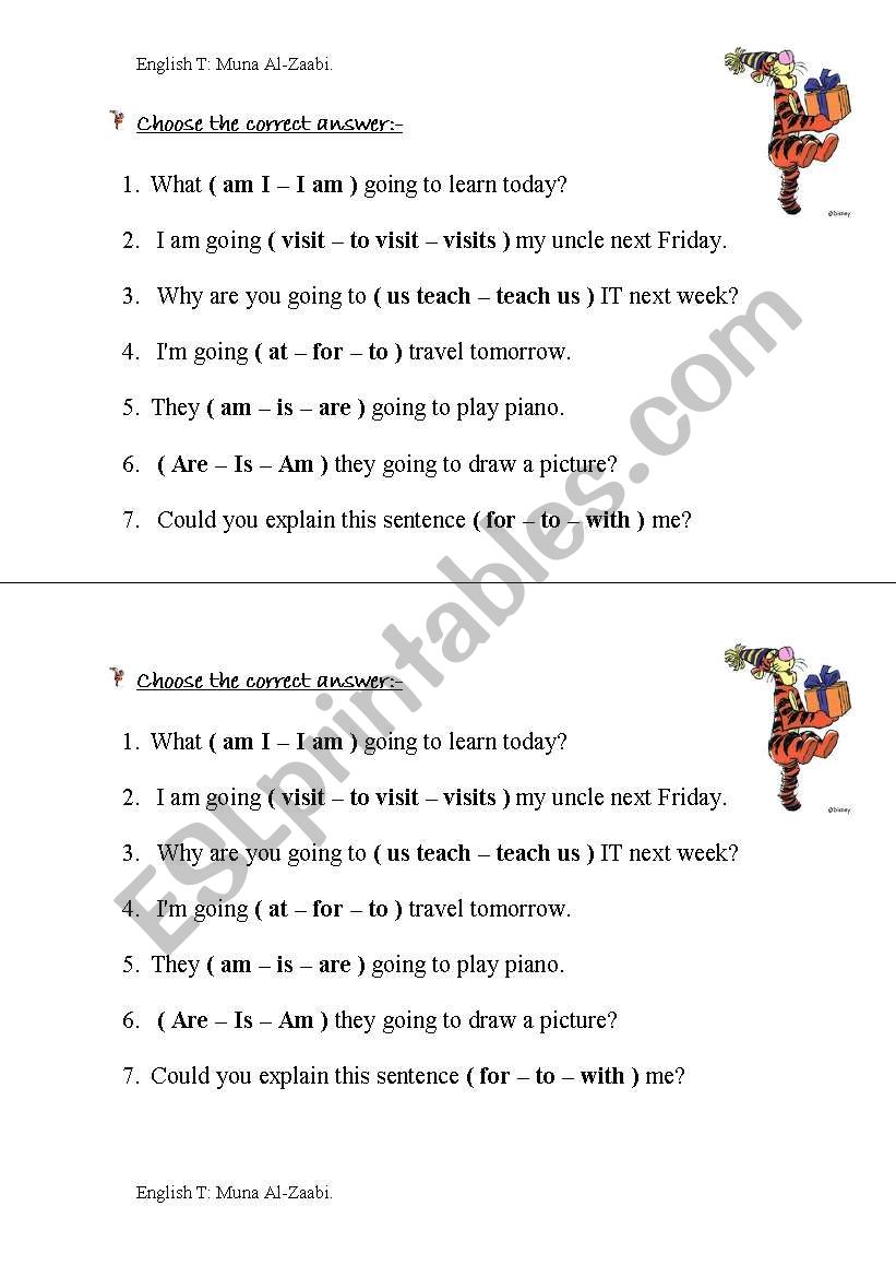 Worksheet about going to 