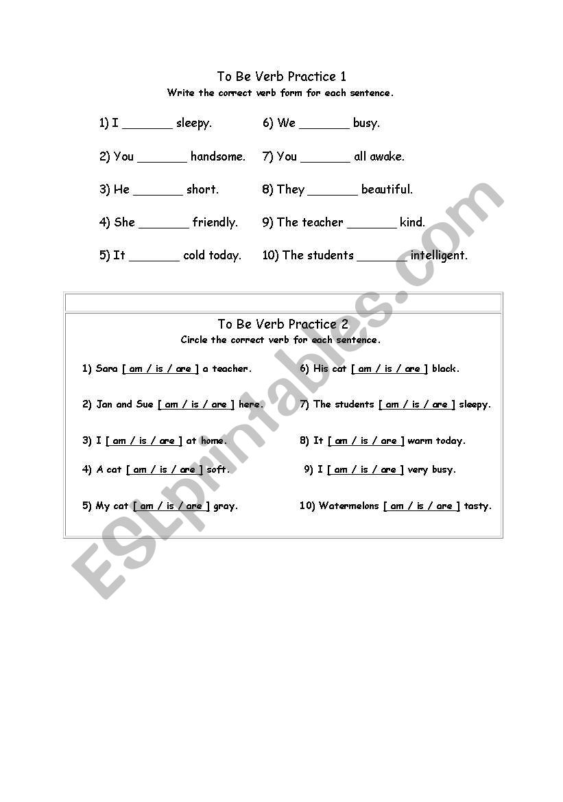 VERB TOBE worksheet