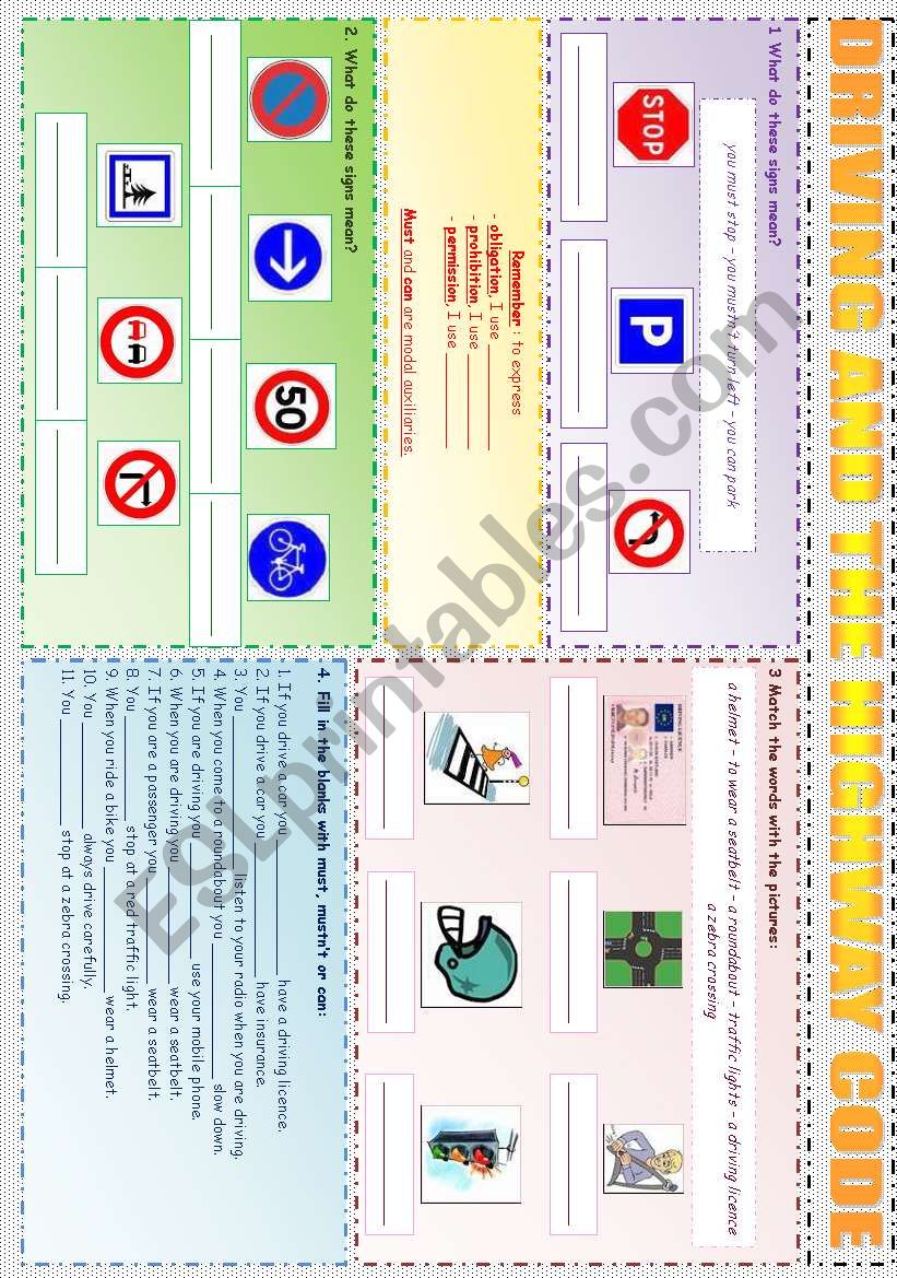 DRIVING AND THE HIGHWAY CODE - MUST, MUSTNT AND CANT