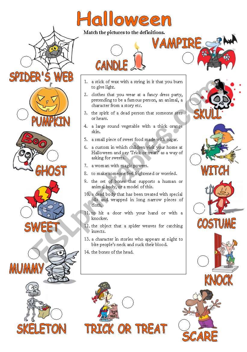 Halloween matching exercise worksheet