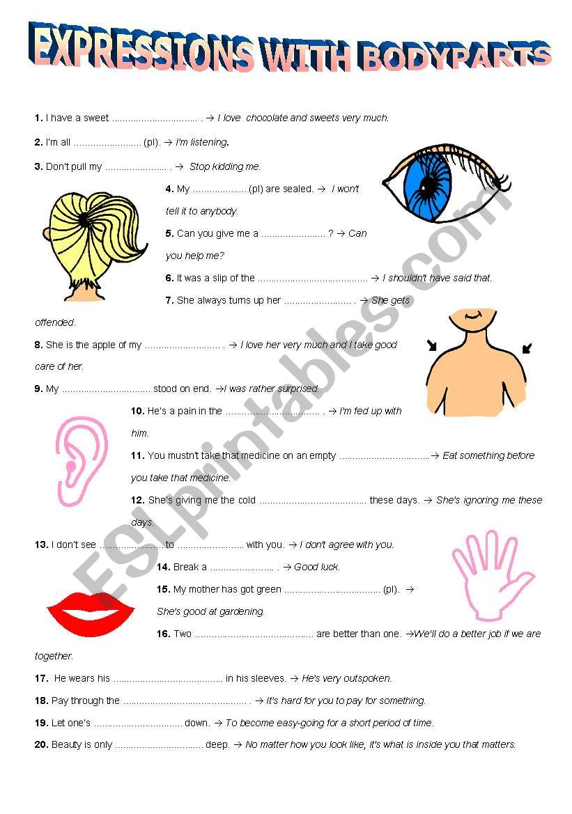 Idioms with parts of the body worksheet