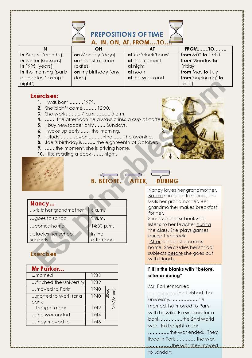 PREPOSITIONS OF TIME worksheet