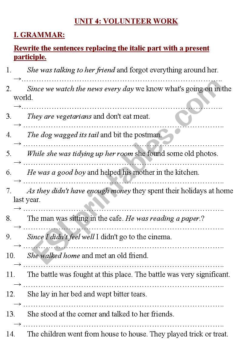 Sentences transformation - Participle