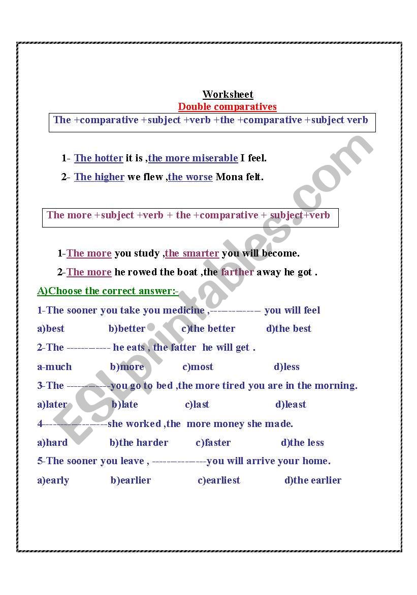 the comparatives worksheet