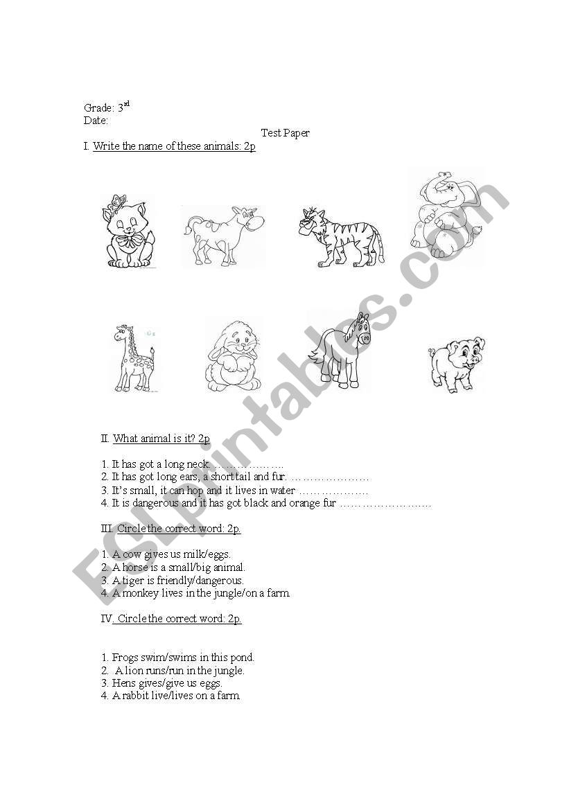 test paper worksheet