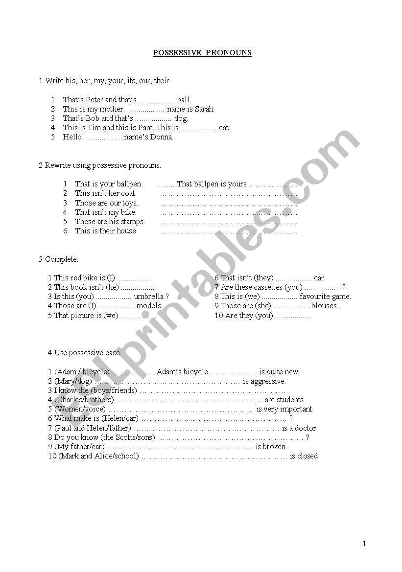 Possessive pronouns worksheet