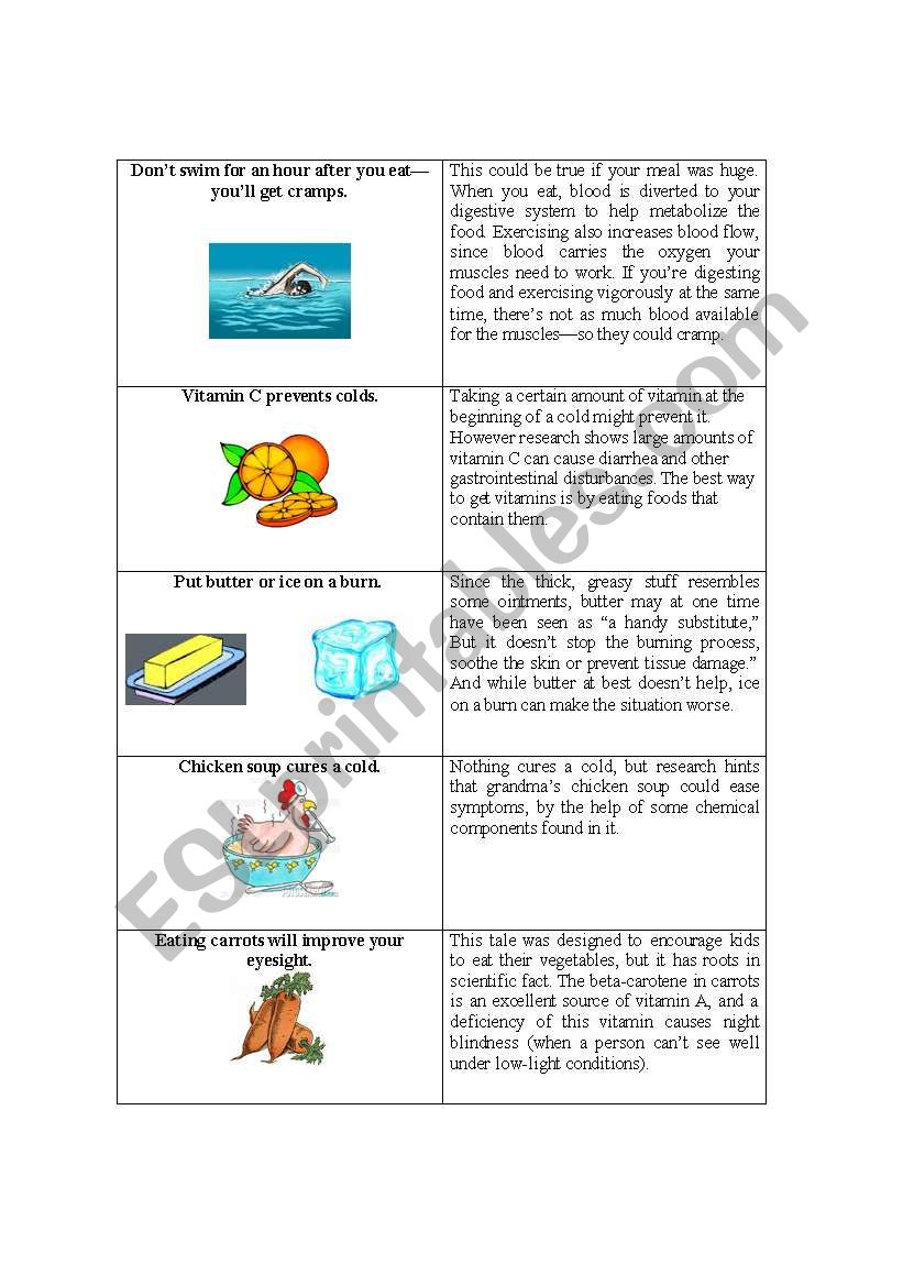 Old wives tales worksheet