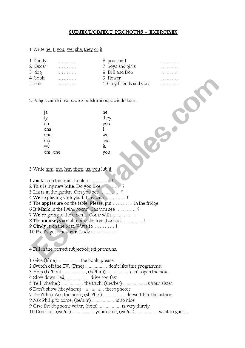 english-worksheets-subject-object-pronouns