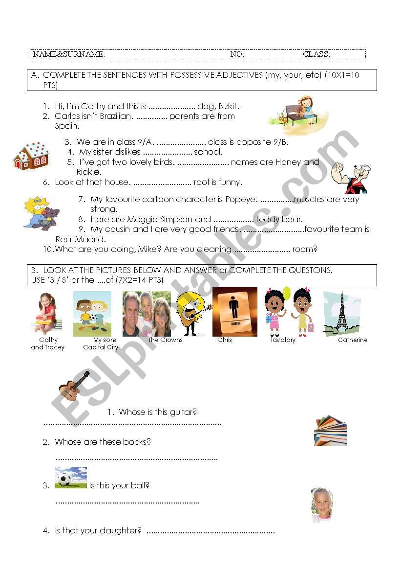 A quiz on POSSESSIVE   Â´s worksheet