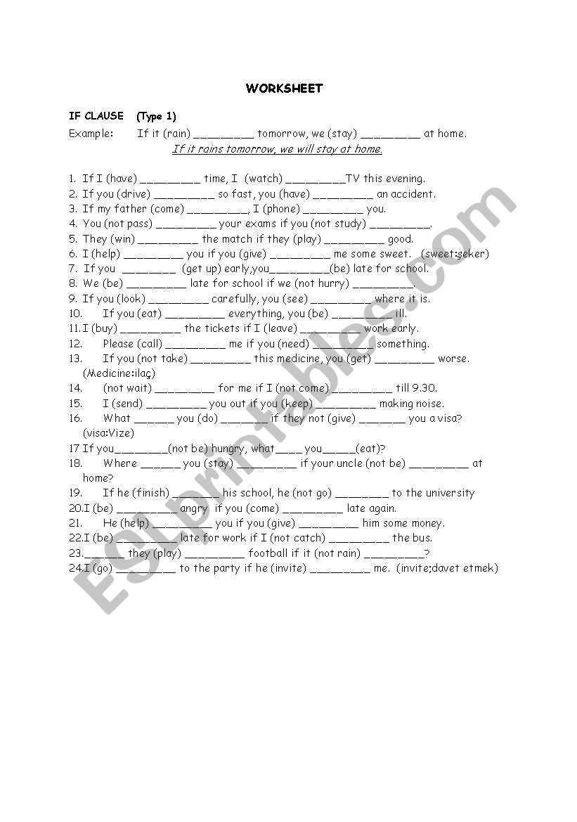 If clause (Type 1) worksheet