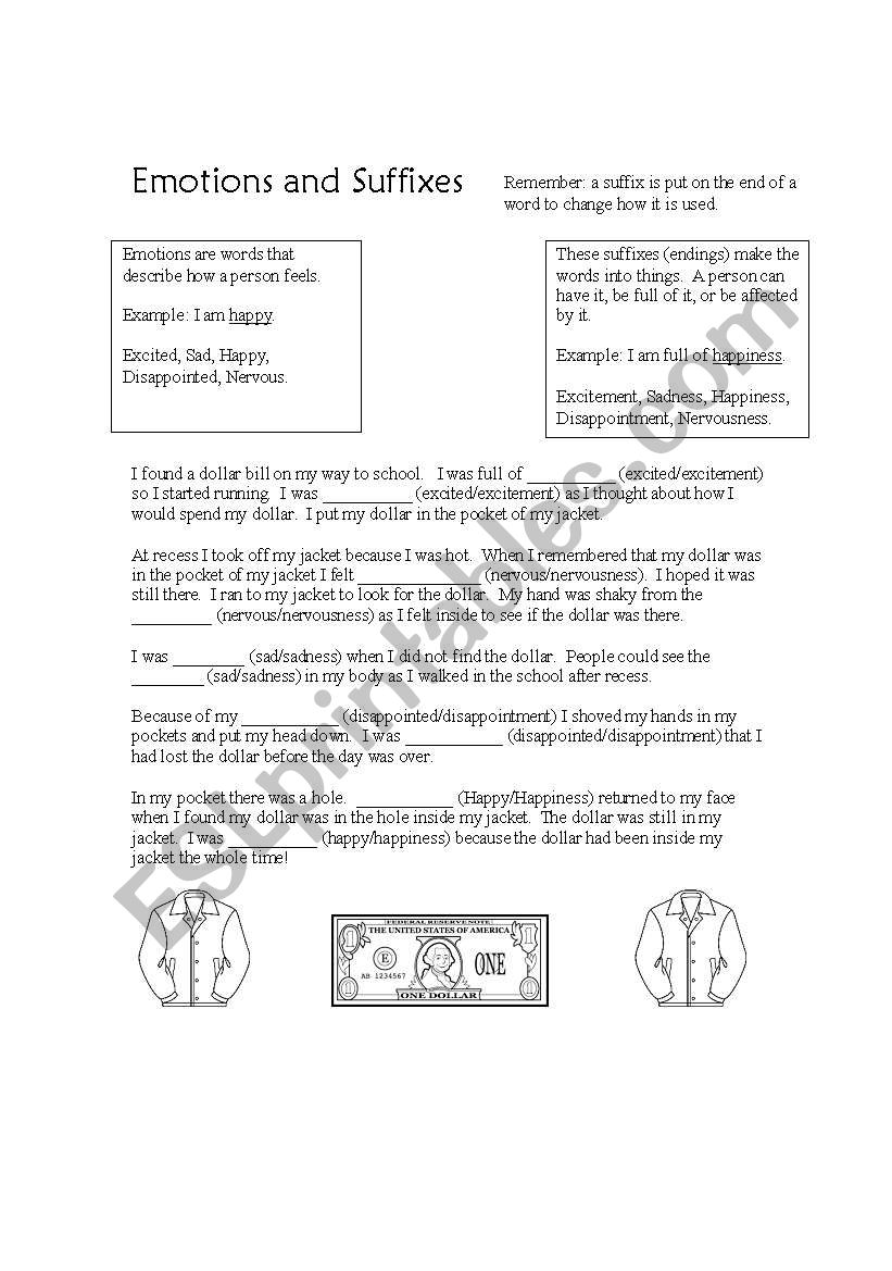 Emotion Suffixes worksheet