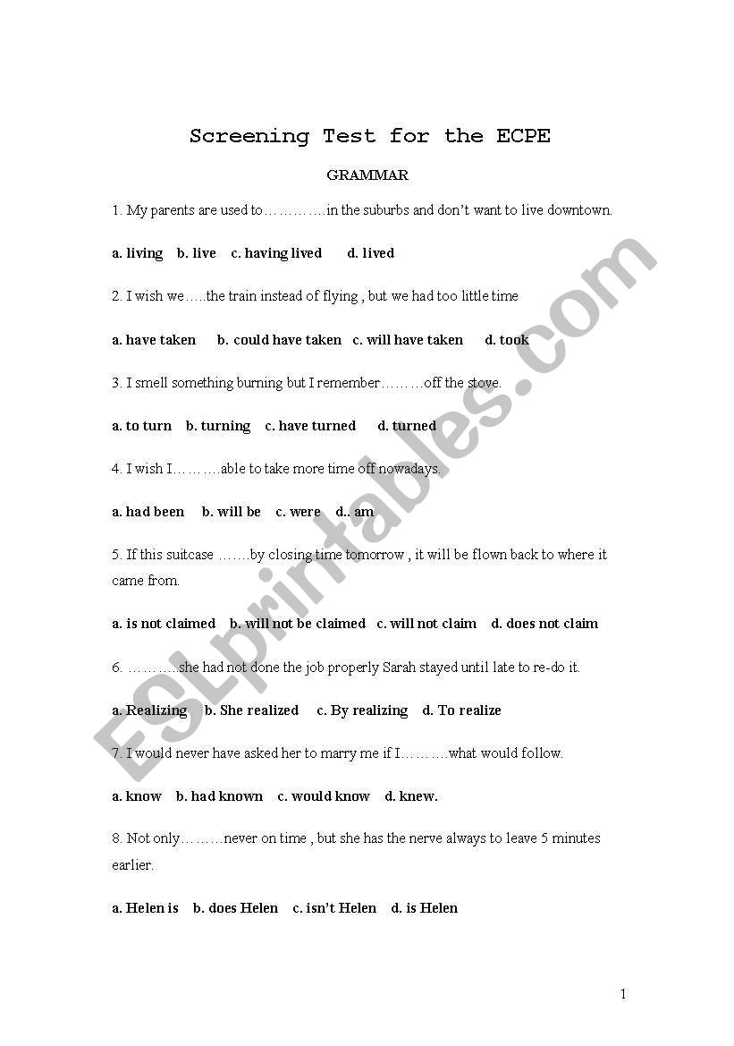 screening grammar test for the ECPE exam