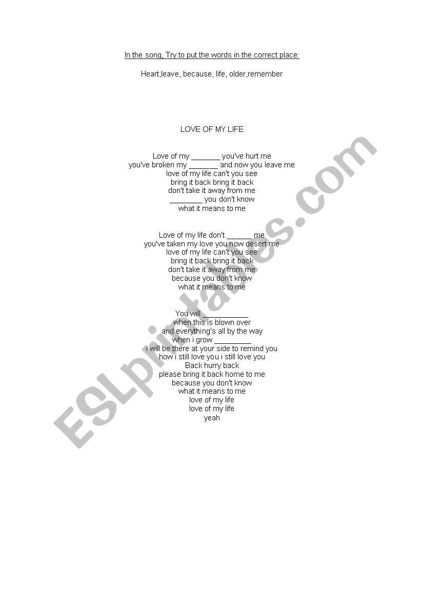 song activity worksheet