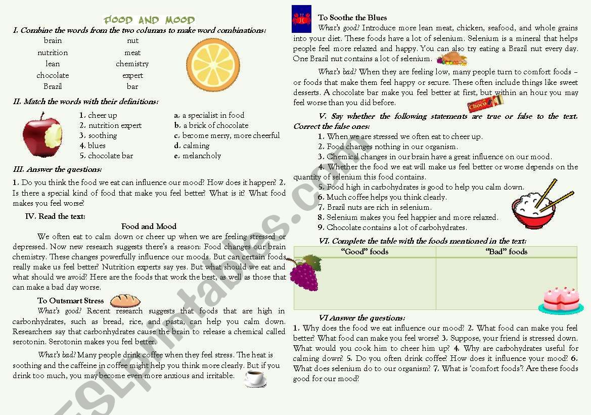 FOOD AND MOOD reading comprehension