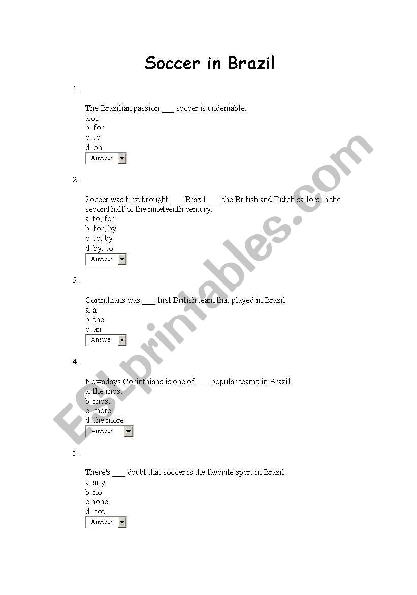 Soccer in Brazil worksheet