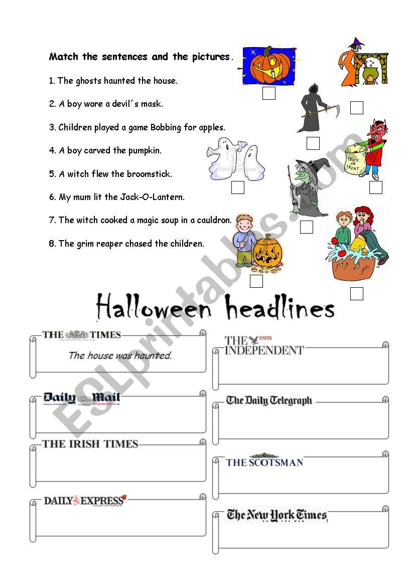 Halloween headlines worksheet