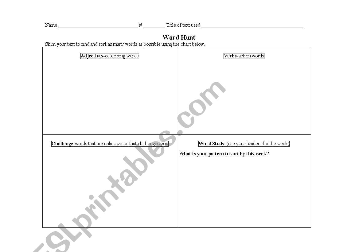 Grammar Hunt Template worksheet