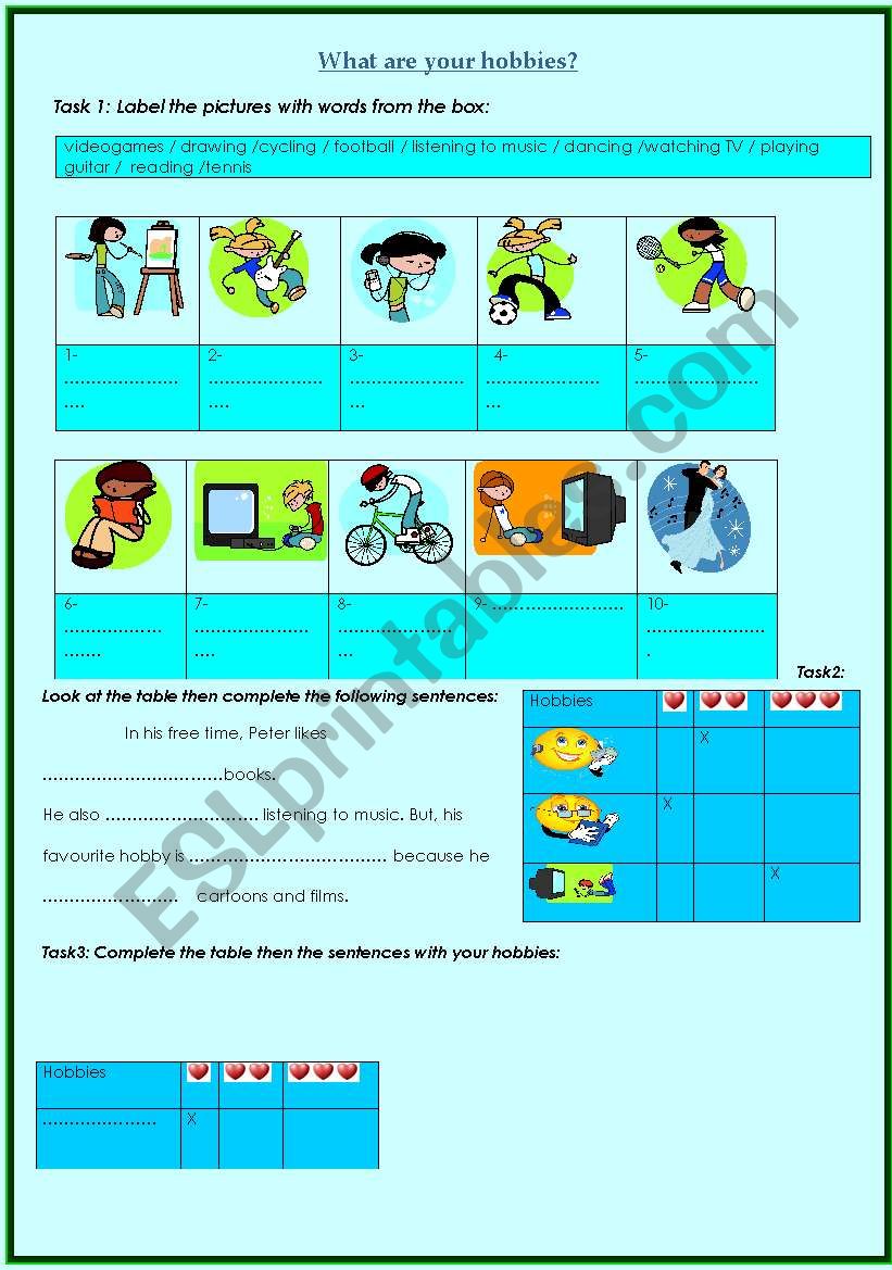 What are your hobbies? worksheet